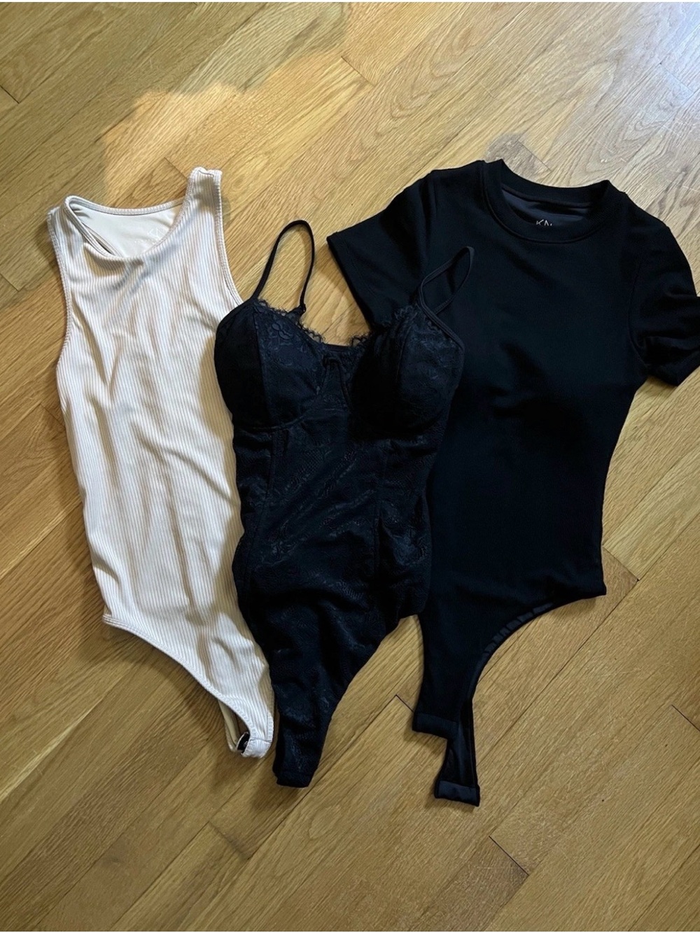 Klassy Network Tank & Short Sleeve Bodysuits Lot Of (3) Size XS, Black and Beige